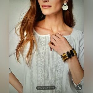 NWOT J.Jill White Embroidered Smocked-Neck Top Size Small